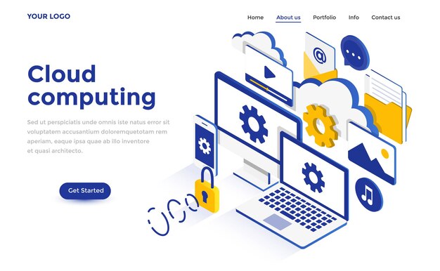 Modern plat isometrisch ontwerpconcept van Cloud Computing voor website en mobiele website. Sjabloon voor bestemmingspagina's. Gemakkelijk te bewerken en aan te passen. vector illustratie
