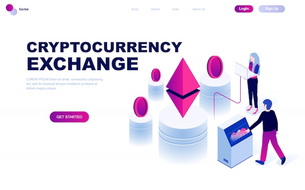 Modern plat ontwerp isometrisch concept van cryptocurrency exchange