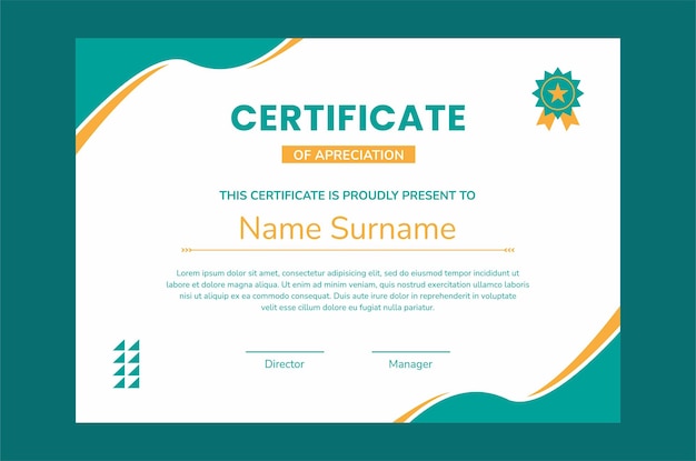 Modern plat ontwerp van de certificaatsjabloon. Groen geel certificaat sjabloonontwerp