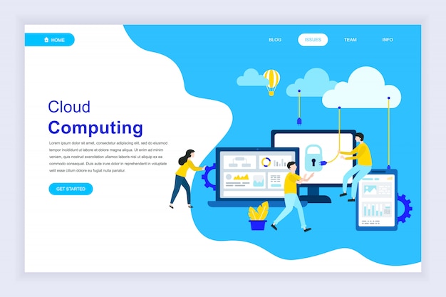 Modern plat ontwerpconcept van wolkentechnologie voor website