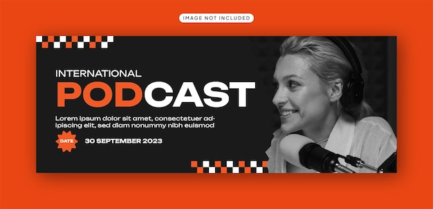 Vector modern podcast fb banner in black and orange theme