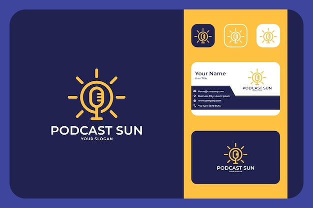 Design moderno del logo del sole podcast e biglietto da visita