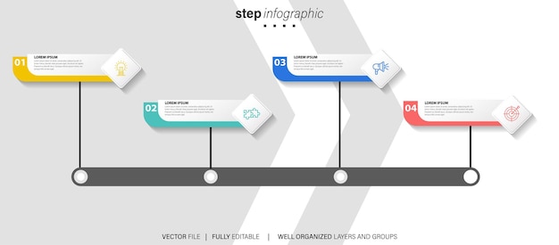 Modern point infographic template with 4 steps Business circle template with options for brochure