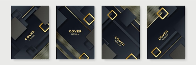 Modern poster design set in black and gold color. Modern golden stripe cover design set. Luxury creative gold dynamic diagonal line pattern. Premium vector background