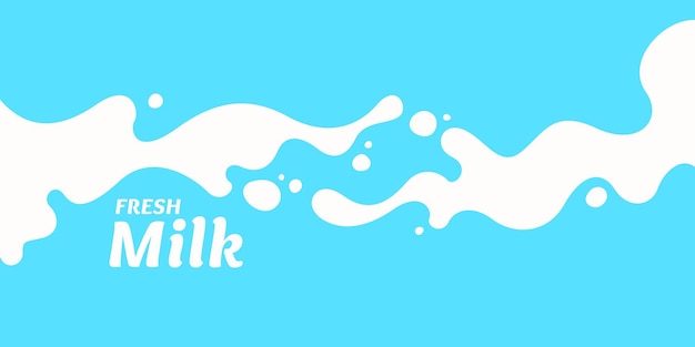 Vector modern poster fresh milk with splashes on a light blue background. vector illustration in flat minimalistic style