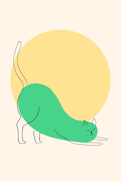 벡터 추상적인 연속선의 현대 포스터 녹색 고양이와 새끼 고양이가 있는 추상 모양 유행 벡터