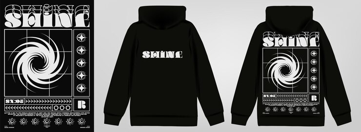 Vector modern poster spiral and with text shine in techno style stylish print for streetwear print