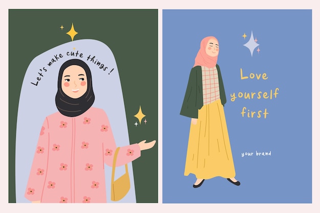 Vector modern poster with hijab girl character