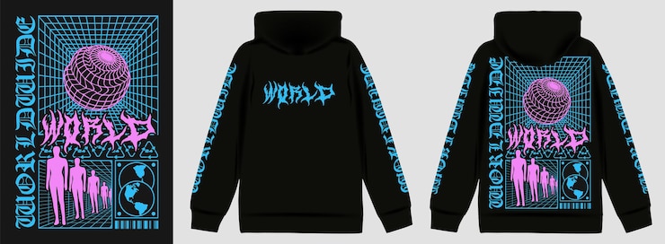 Vector modern poster with text world in techno style stylish print for streetwear print for hoodie