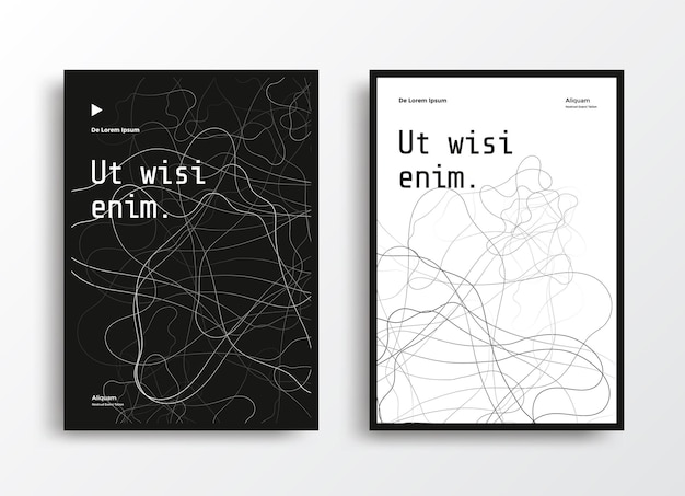 Modern Posters with round lines texture. Abstract linear wave covers black and white color.