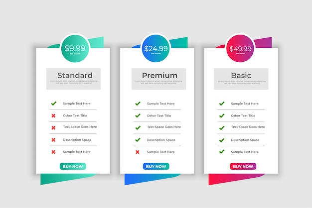 Modern pricing table comparison business template