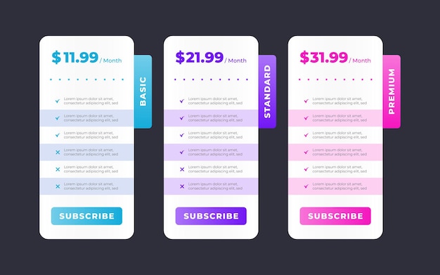 Vector modern pricing table design template