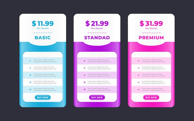 Modern pricing table design template