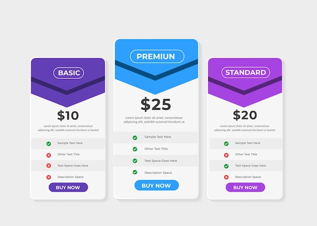 Modern pricing table Price list collection