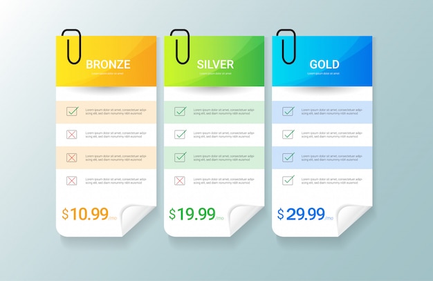 Modern pricing table template