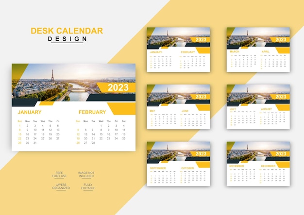 Modello di progettazione di calendario da tavolo professionale moderno 2023 6 pagine