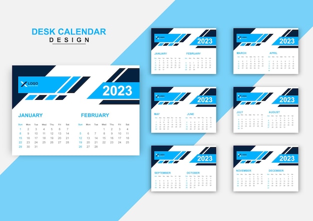 Modern professional 2023 6page desk calendar design template