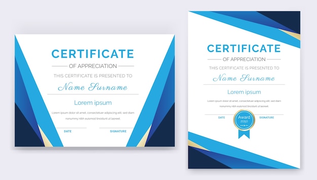 Modern and professional academic certificate of appreciation award template design.