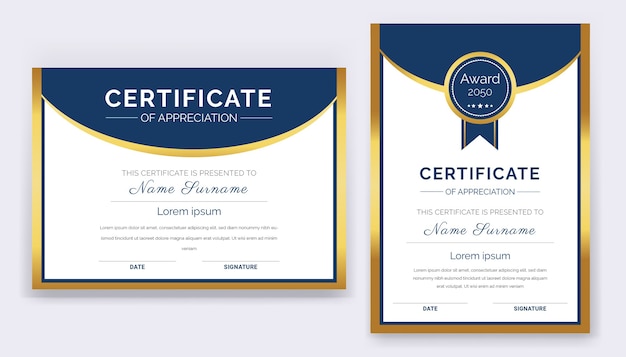 Modern and professional certificate template of appreciation award.