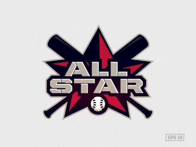 Emblema professionale moderno all star per la partita di baseball in tema rosso