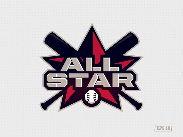 Vettore emblema professionale moderno all star per la partita di baseball in tema rosso