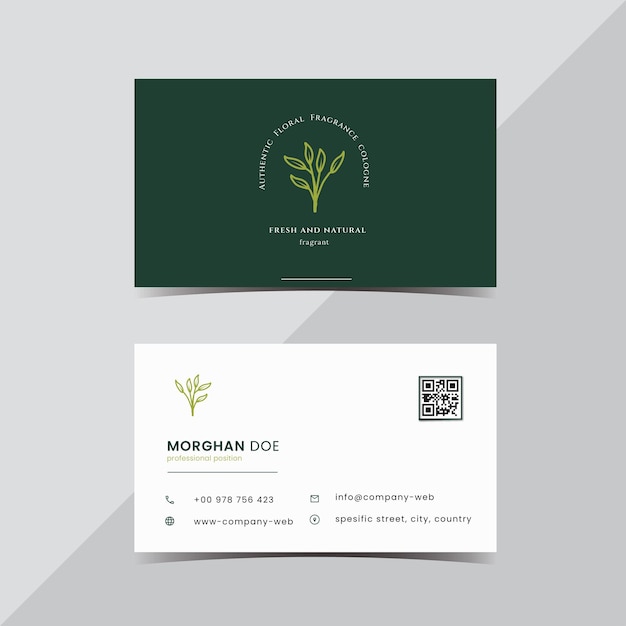 Vector modern professional green business card template, with floral logo