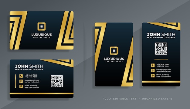 Modern professional luxurious business card template design with dark and gold color combination