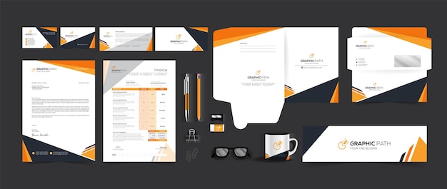 Modern professional orange business stationery set Vector