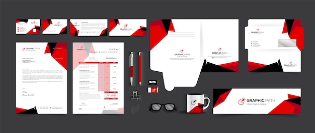 Modern professional red business stationery set Vector