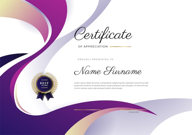 Modern purple certificate template of achievement