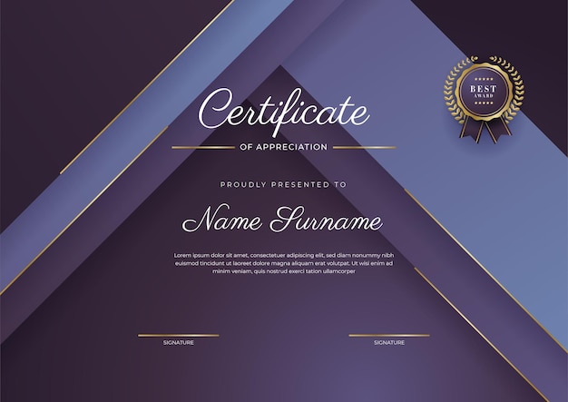 Vector modern purple certificate template of achievement