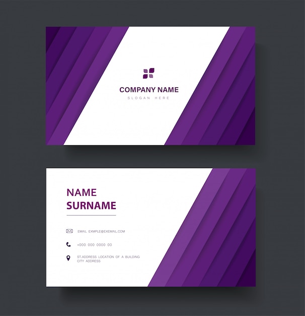 Modern purple lines double sided business card template