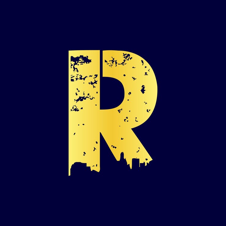 Vector modern r letter logo with city silhouette