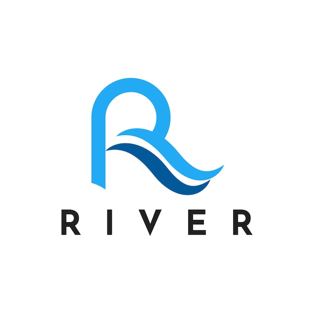 Современный шаблон дизайна логотипа R Letter River