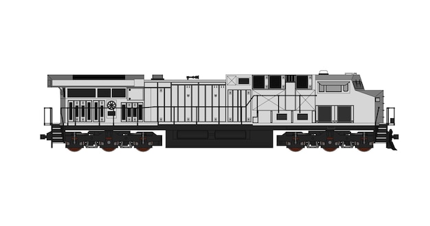 Vector modern railway locomotive with great power and strength illustration with outline stroke lines