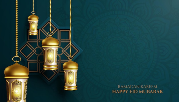 Modern ramadan kareem greeting card with lantern ornament