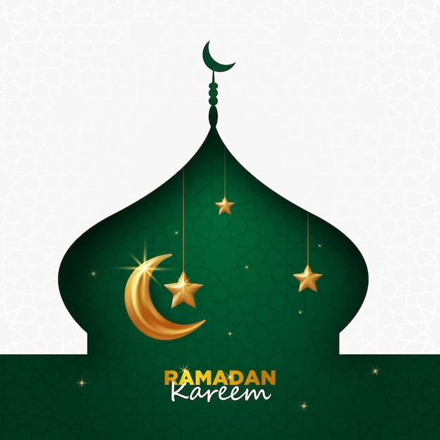 Modern ramadan kareem greeting with golden crescent moon and star