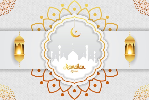 Modern Ramadan kareem islamic ornament lantern background sale social media post Premium Vector