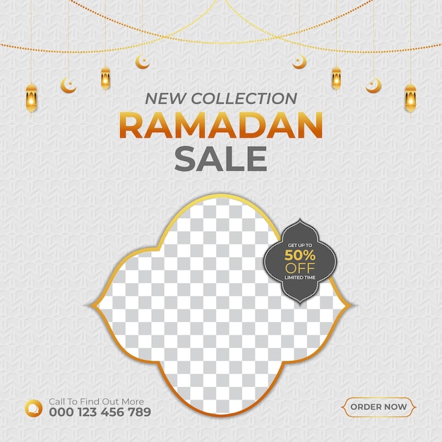 Modern ramadan kareem islamic ornament lantern background sale social media post premium vector