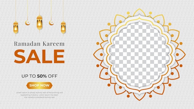 Modern Ramadan kareem islamic ornament lantern empty space for phot social media post Premium Vector