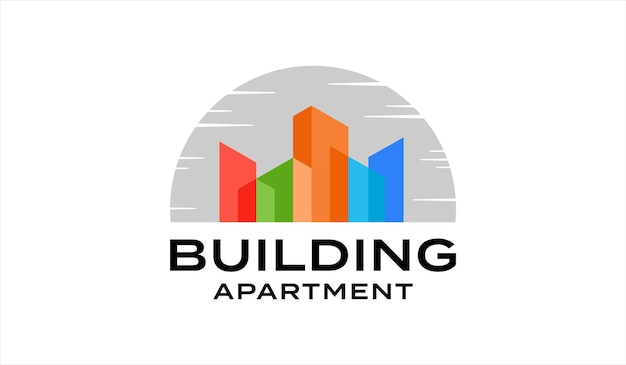 Modern real estate city, colorful skyline apartment building logo design template