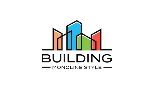 Modern real estate city, colorful skyline apartment building logo design template