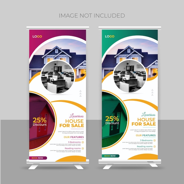 Moderna casa immobiliare in vendita roll up banner template design