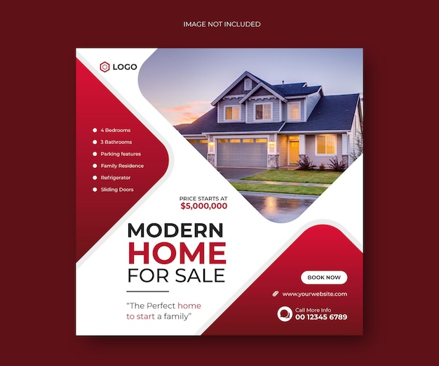 Modern real estate home for sale social media post banner or square flyer template design