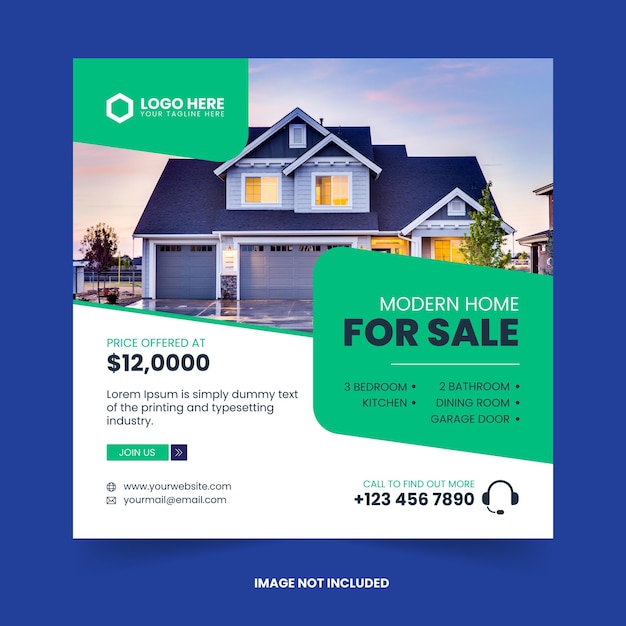 Vector modern real estate home for sale social media post design