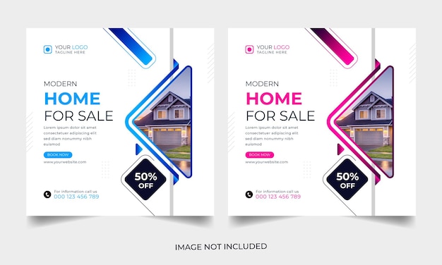 Modern Real estate Home for Sale Social Media Post Template set Premium Vector