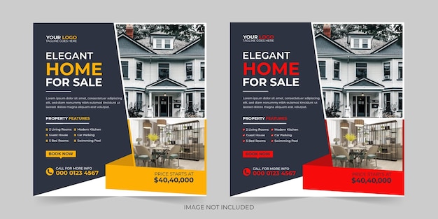 Вектор Современная недвижимость продажа дома и аренда дома реклама квадратный векторный шаблон поста в социальных сетях