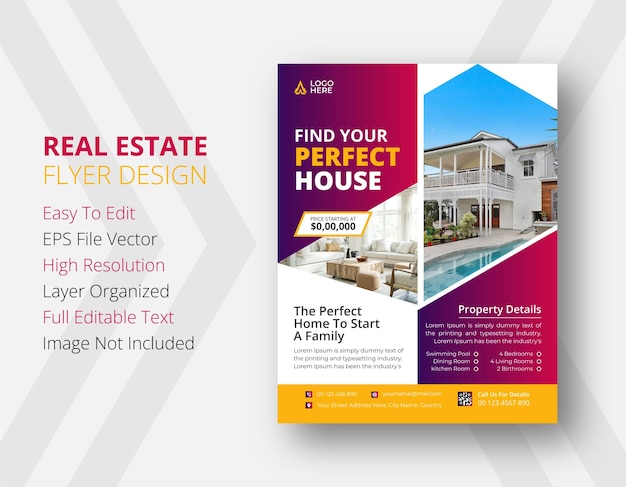 Vector modern real estate house sale flyer template