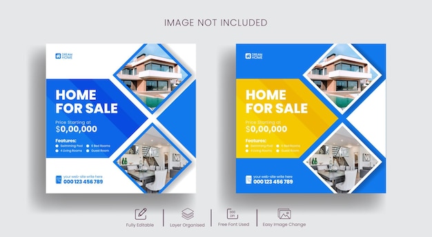 Modern real estate house sale Instagram post or home property sale social media banner template