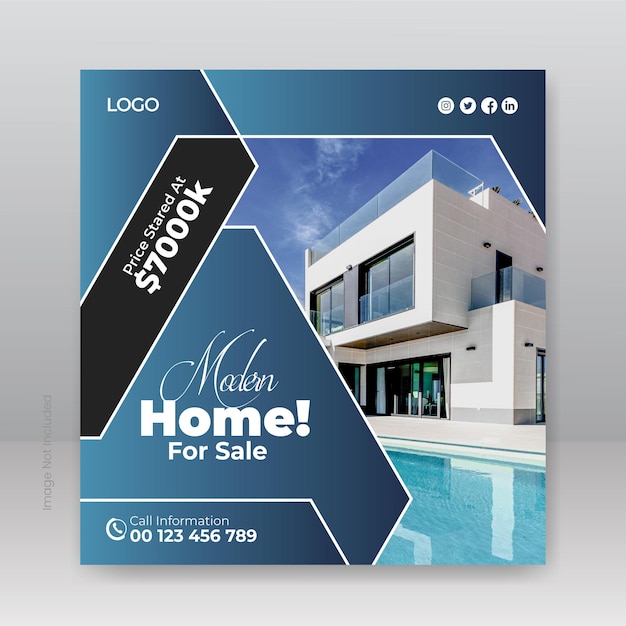 Vector modern real estate house social media post or square banner template